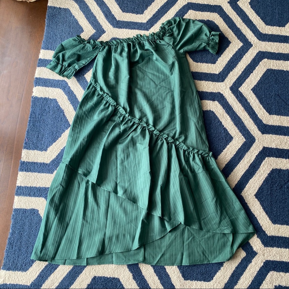 🍃 BOHO GREEN ASYMMETRICAL RUFFLE LOOSE FIT DRESS! - Picture 5 of 7